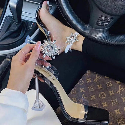 Transparent Open Toe High Heel with Rhinestone Crystal Sandals
