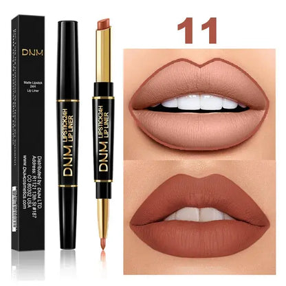 Dual-End Matte & Liner Lipstick - Waterproof Dark Red