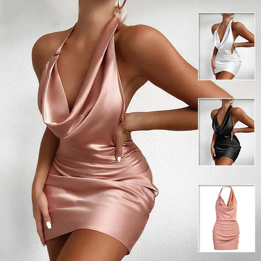 V Neck Backless Mini Sleeveless Party Dress