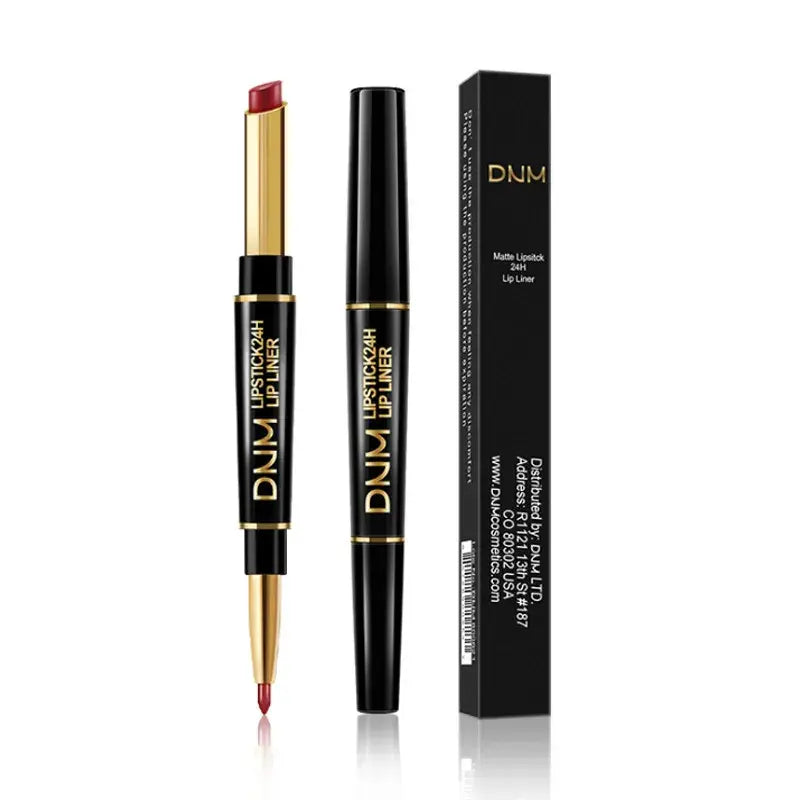 Dual-End Matte & Liner Lipstick - Waterproof Dark Red