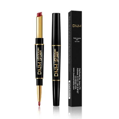 Dual-End Matte & Liner Lipstick - Waterproof Dark Red